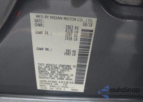 2019 Nissan Altima 2.5 Platinum из США, поврежденный, VIN 1N4BL4FV6KC101836